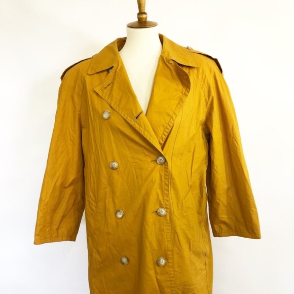 VTG 90's Harve Benard Yellow Ochre Trench Coat 6 - Picture 6 of 7